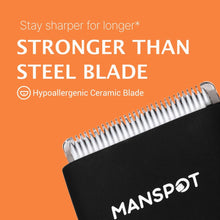 Load image into Gallery viewer, MANSPOT Manscape Groin & Body Hair Trimmer for Men, Electric Ball Pubic Trimmer Shaver,Manscape Kit with 4 Guard,Replaceable Ceramic Blade Heads,Waterproof Wet/Dry Shaver,90 Minutes Shaving, Black