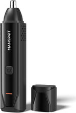 Load image into Gallery viewer, MANSPOT Nose & Ear Hair Trimmer for Men, 10000-RPM Electric Nose Trimmer for Men with Vacuum Cleaning System, IPX7 Waterproof, USB-C Charge, 90min Runtime,Magnetic Detachable Blade Head,Easy to Clean, Black