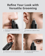 Load image into Gallery viewer, MANSPOT Nose &amp; Ear Hair Trimmer for Men, 10000-RPM Electric Nose Trimmer for Men with Vacuum Cleaning System, IPX7 Waterproof, USB-C Charge, 90min Runtime,Magnetic Detachable Blade Head,Easy to Clean, Black
