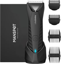 Load image into Gallery viewer, MANSPOT Manscape Body &amp; Pubic Hair Trimmer for Men, Electric Groin Hair Trimmer, Replaceable Ceramic Blade Heads,Waterproof for Wet/Dry Use,Standing Recharge Dock,90 Minutes Shaving(Black)
