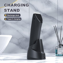 Load image into Gallery viewer, MANSPOT Manscape Body &amp; Pubic Hair Trimmer for Men, Electric Groin Hair Trimmer, Replaceable Ceramic Blade Heads,Waterproof for Wet/Dry Use,Standing Recharge Dock,90 Minutes Shaving(Black)
