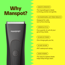 Load image into Gallery viewer, MANSPOT Manscape Groin &amp; Body Hair Trimmer for Men, Electric Ball Pubic Trimmer Shaver,Manscape Kit with 4 Guard,Replaceable Ceramic Blade Heads,Waterproof Wet/Dry Shaver,90 Minutes Shaving
